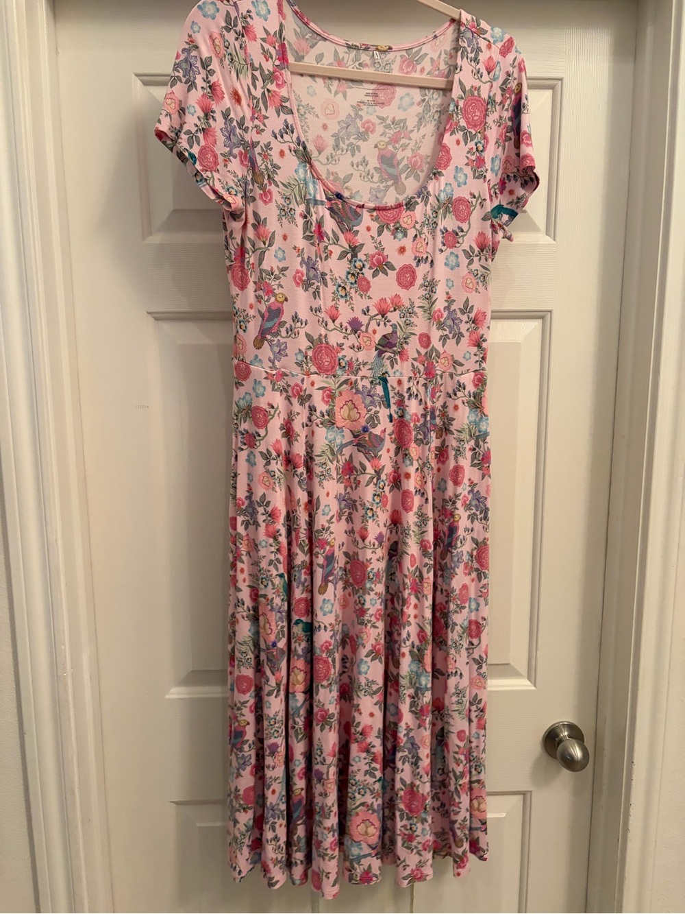 Posh Peanut Christine Floral Birds Pink Women’s Bamboo Dress Size Large